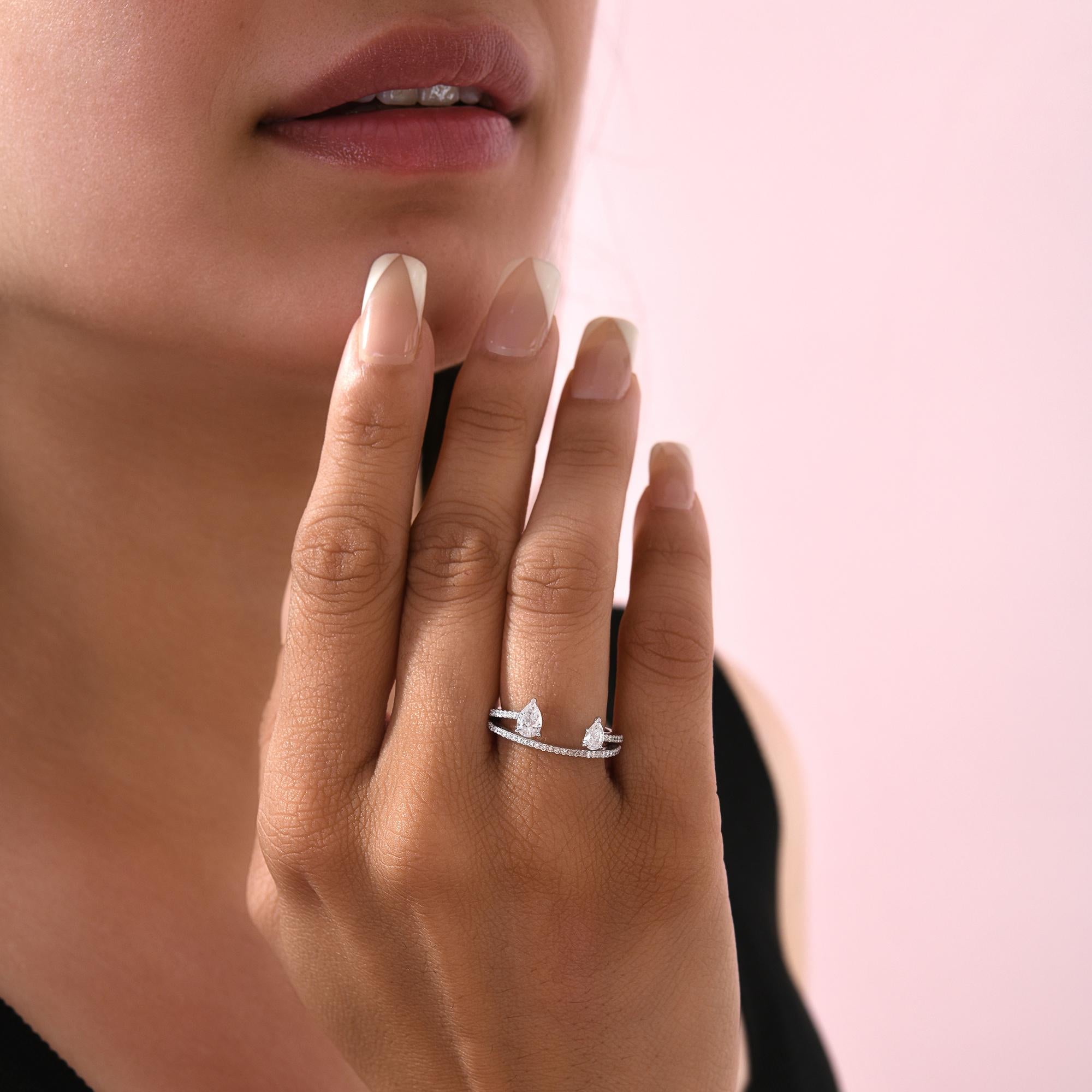 En venta: Anillo de compromiso abierto con diamante SI/H natural de 0,66 quilates y oro blanco de 18 quilates  2