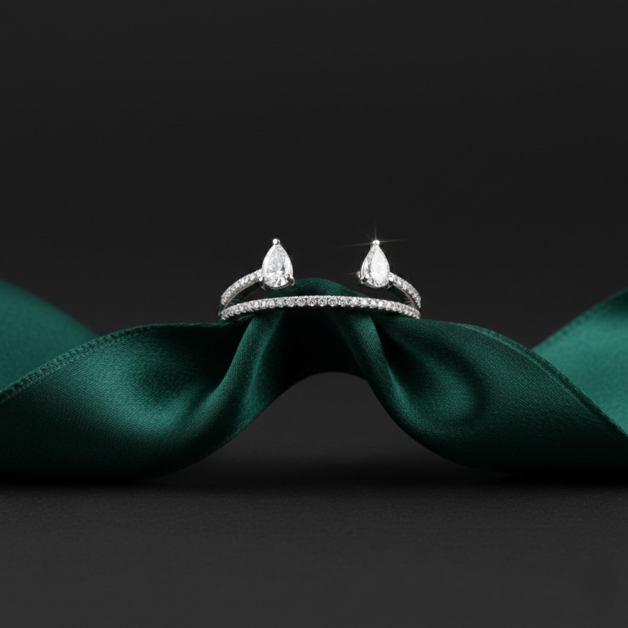 En venta: Anillo de compromiso abierto con diamante SI/H natural de 0,66 quilates y oro blanco de 18 quilates  3