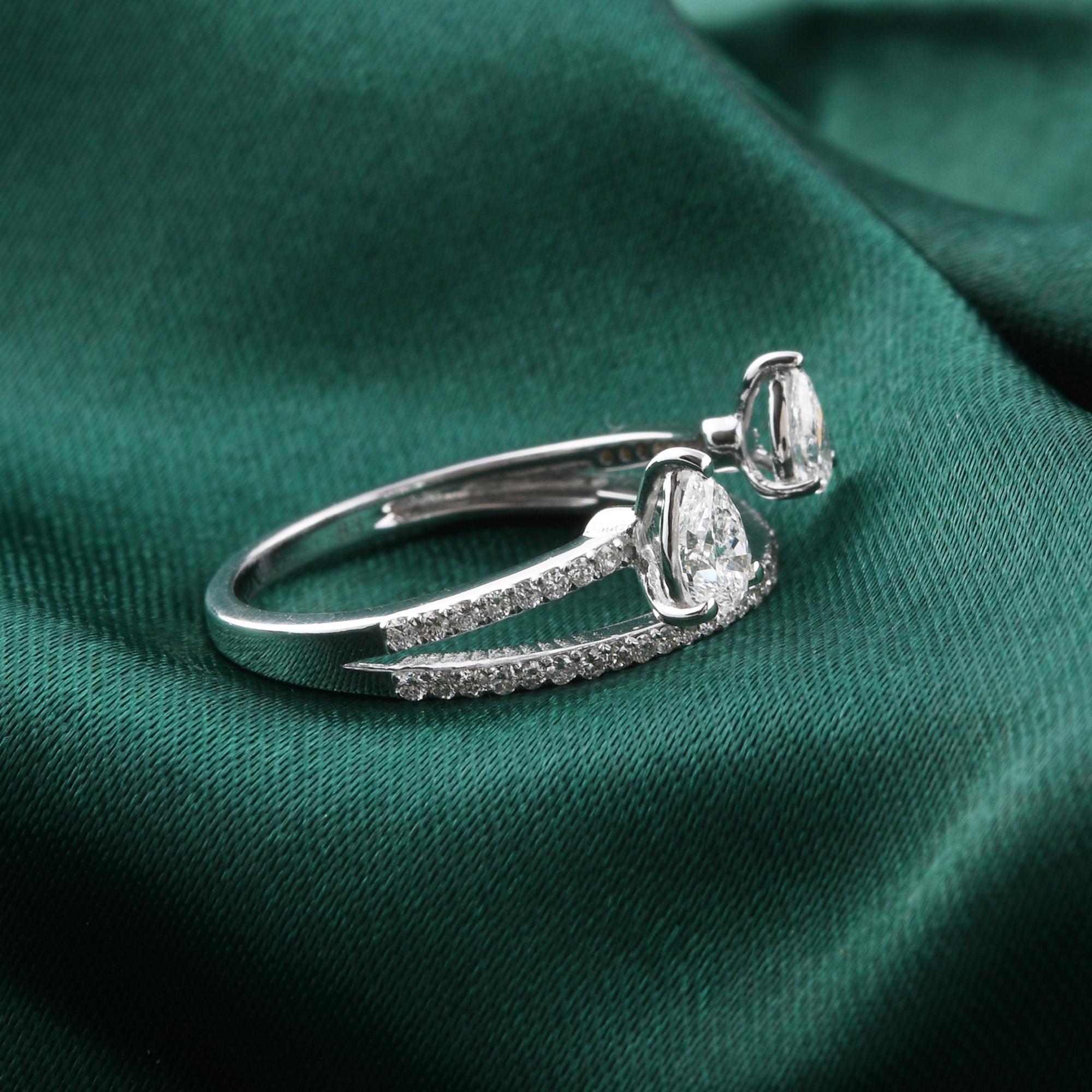 En venta: Anillo de compromiso abierto con diamante SI/H natural de 0,66 quilates y oro blanco de 18 quilates  6