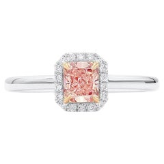 Natural 0.66 Ct. Fancy Light Pink Radiant-Cut Diamond Halo Ring, 18K White Gold