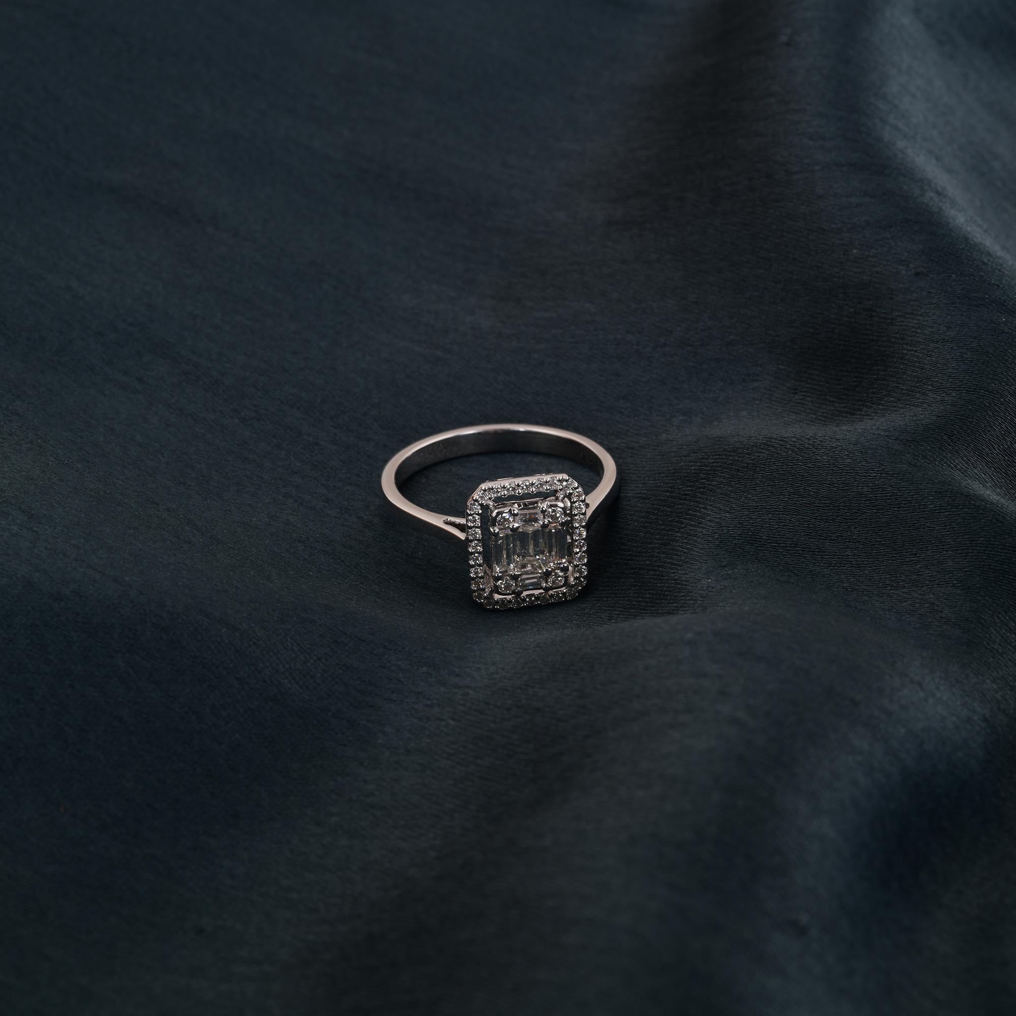 Baguette Cut Natural 0.67 Carat Baguette Diamond Ring 14 Karat White Gold Handmade Jewelry For Sale