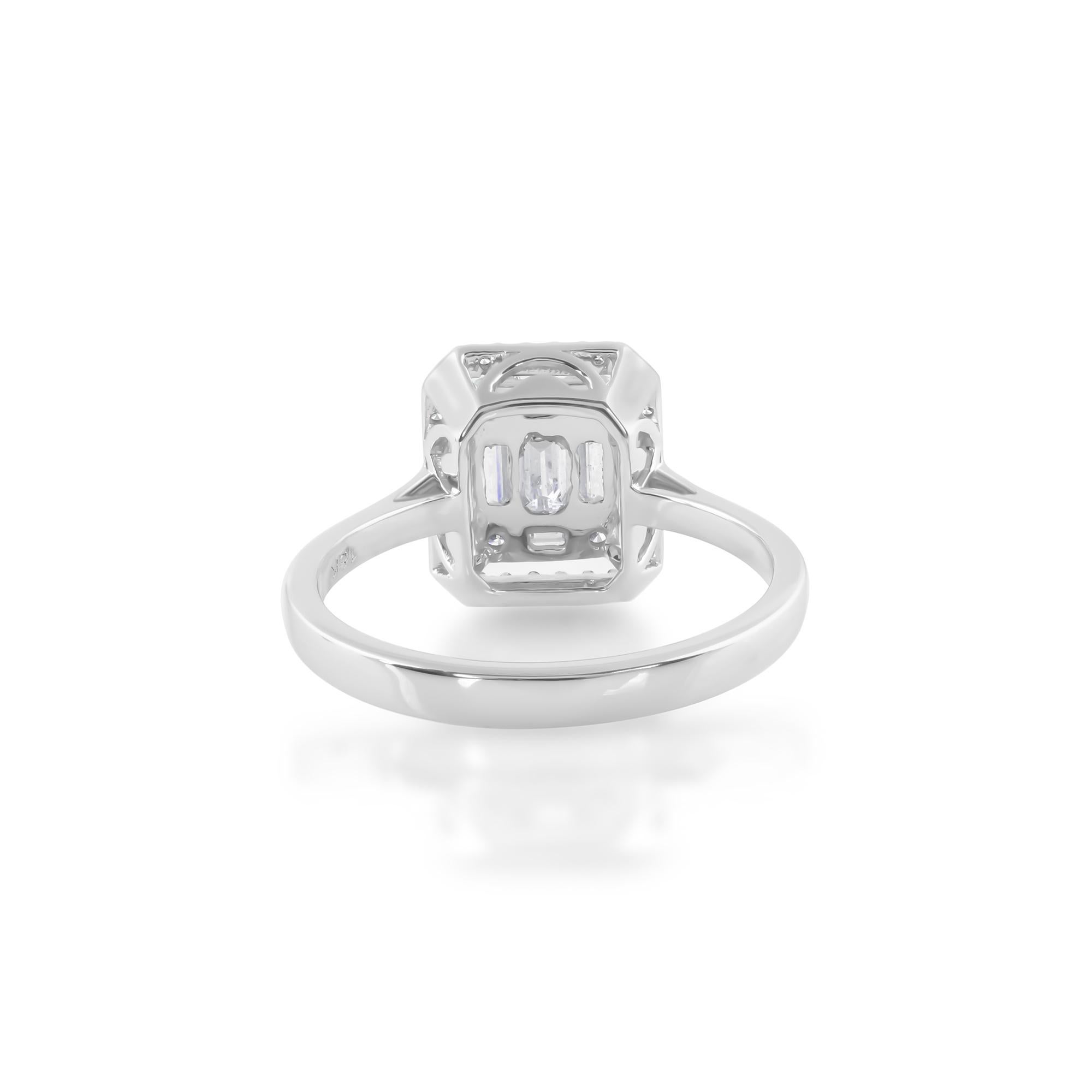 Modern Natural 0.67 Carat Baguette Diamond Ring 18 Karat White Gold Handmade Jewelry For Sale