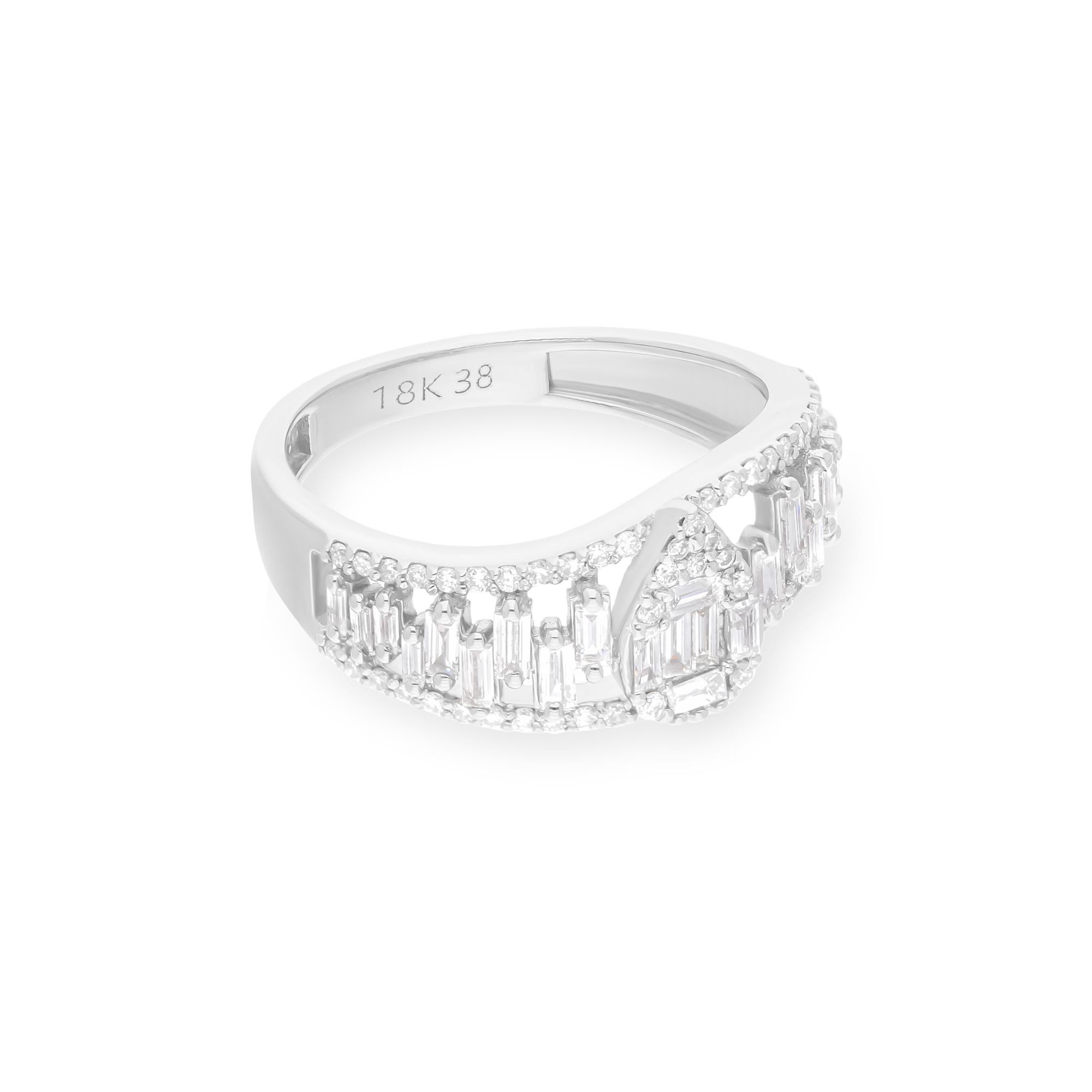 Women's Natural 0.67 Carat SI Clarity HI Color Diamond 18 Karat Solid White Gold Ring For Sale