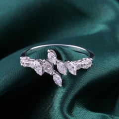Marquise Cut Natural Diamond Leaf Ring 0.67 Carats in 18K White Gold Open Ring