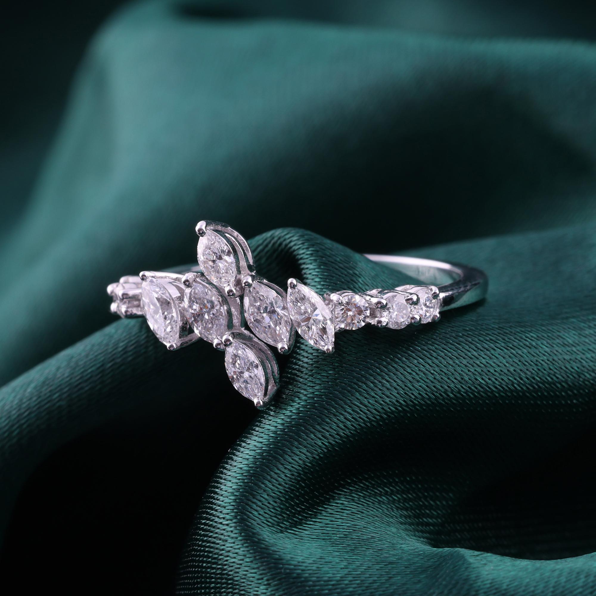 For Sale:  Natural 0.67 Carat SI Clarity HI Color Marquise Diamond Ring 18 Karat White Gold 8