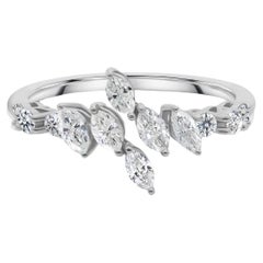 Marquise Cut Natural Diamond Leaf Ring 0.67 Carats in 18K White Gold Open Ring
