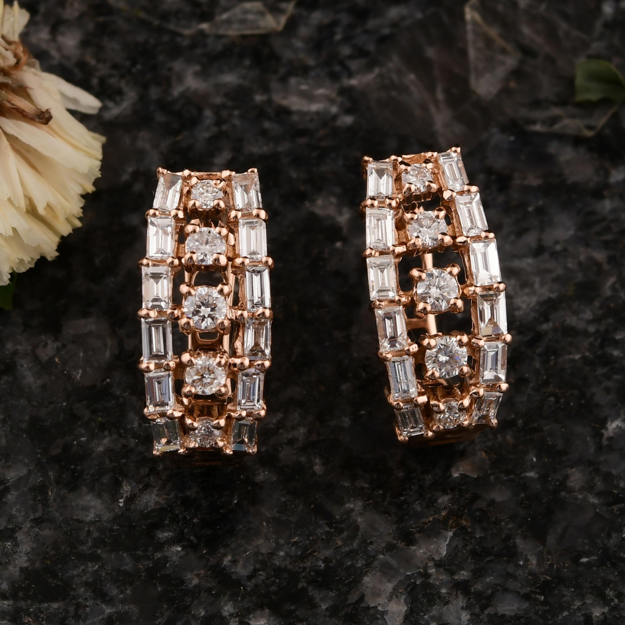 Moderne Nature 0.67 Carat SI/H Baguette Diamond Clip Back Earrings 14 Karat Rose Gold en vente