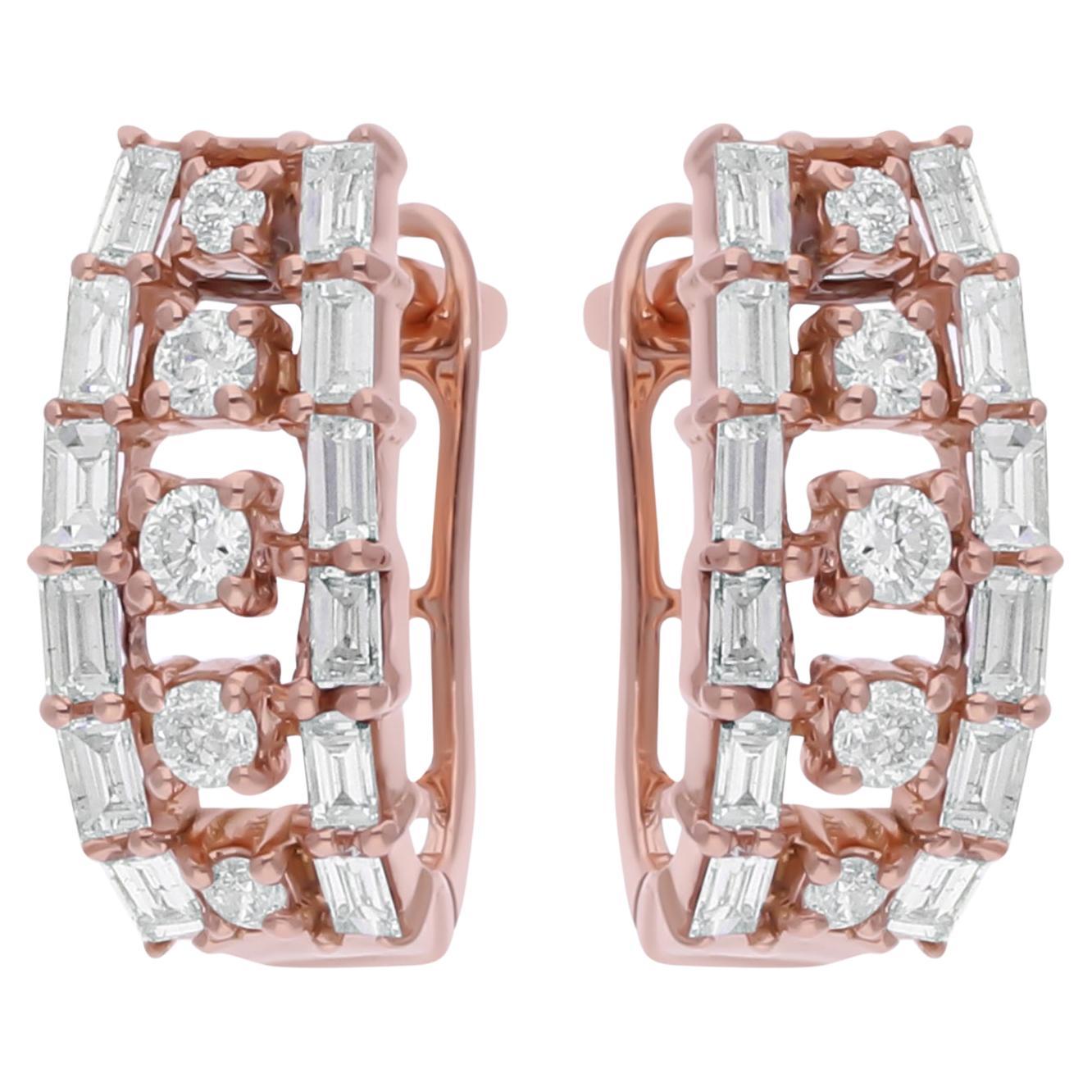 Natürliche 0,67 Karat SI/H Baguette-Diamant-Ohrringe mit Clipverschluss aus 14 Karat Roségold