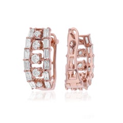 Natural 0.67 Carat SI/H Baguette Diamond Clip Back Earrings 18 Karat Rose Gold