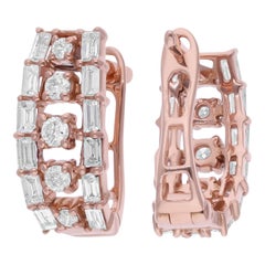 Natural 0.67 Carat SI/H Diamond Huggie Clip On Earrings 18 Karat Rose Gold