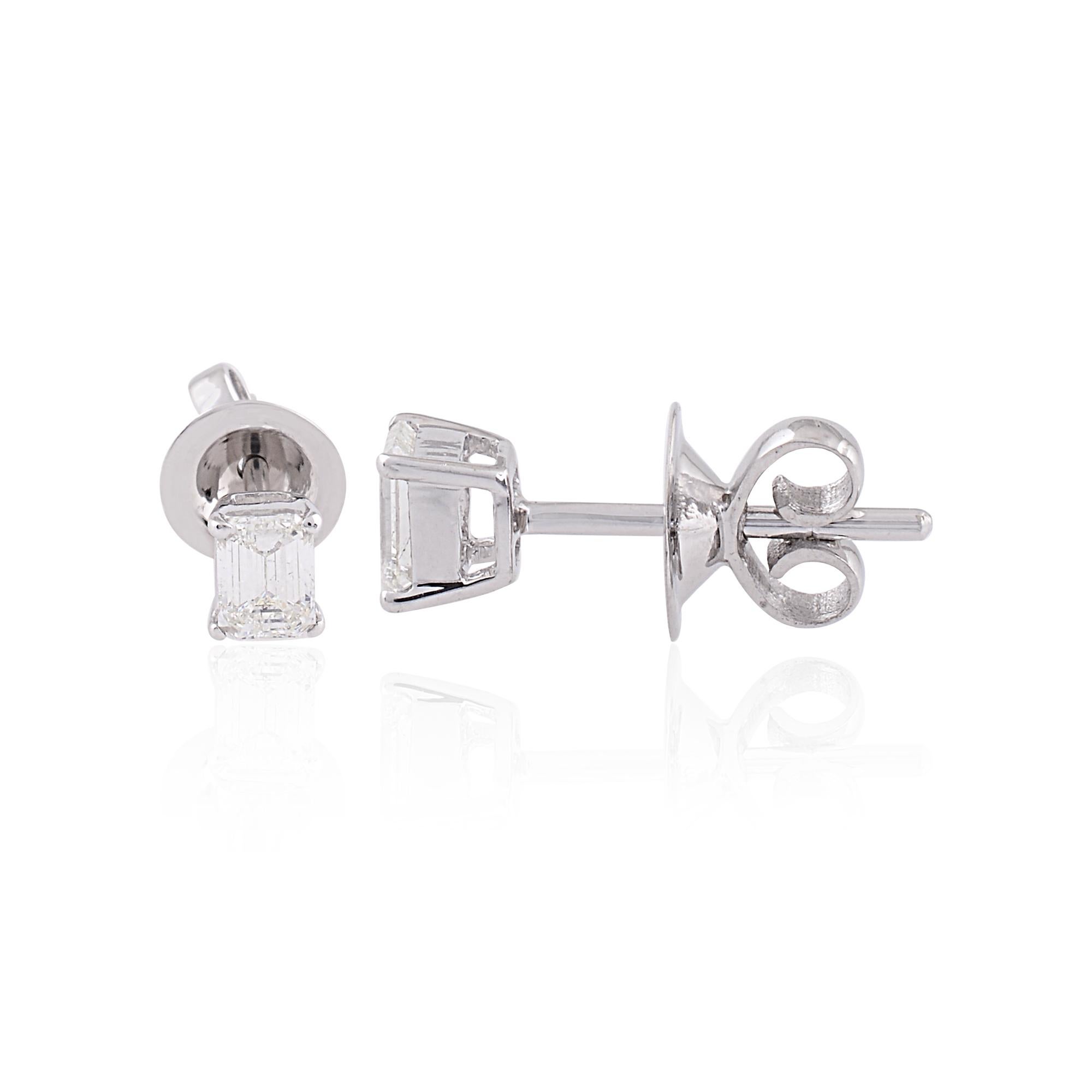 Modern Natural 0.68 Carat Emerald Diamond Stud Earrings Solid 18k White Gold Jewelry For Sale