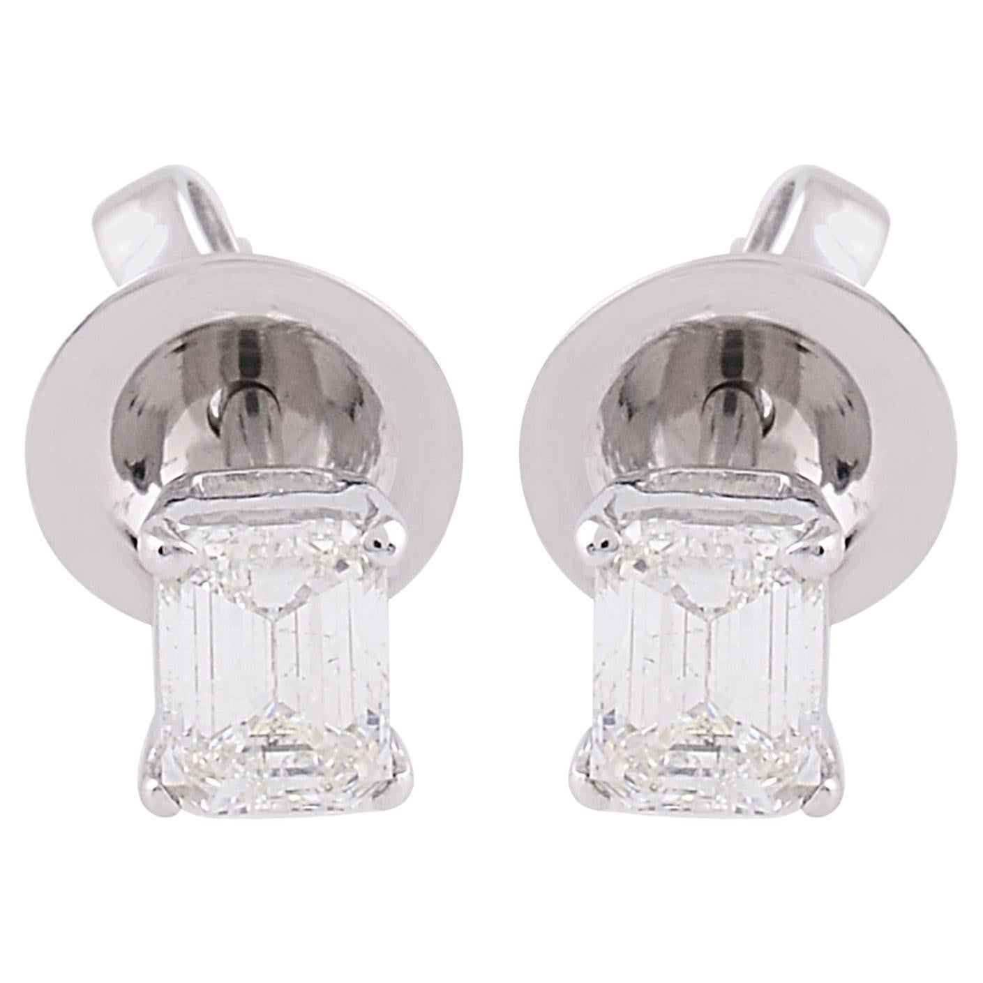 Natural 0.68 Carat Emerald Diamond Stud Earrings Solid 18k White Gold Jewelry For Sale