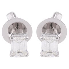 Natural 0.68 Carat Emerald Diamond Stud Earrings Solid 18k White Gold Jewelry