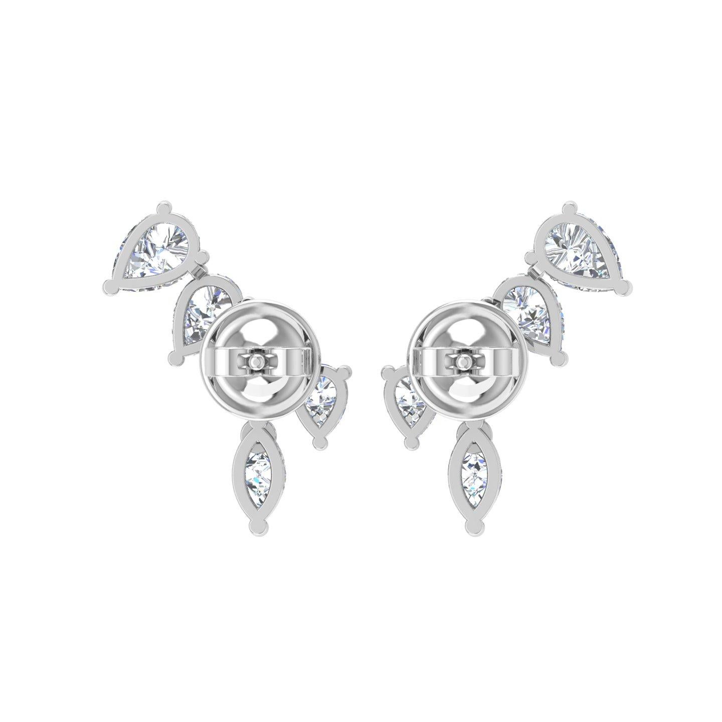 Modern Natural 0.68 Carat Pear Shape Diamond Earrings 14 Karat White Gold Fine Jewelry For Sale