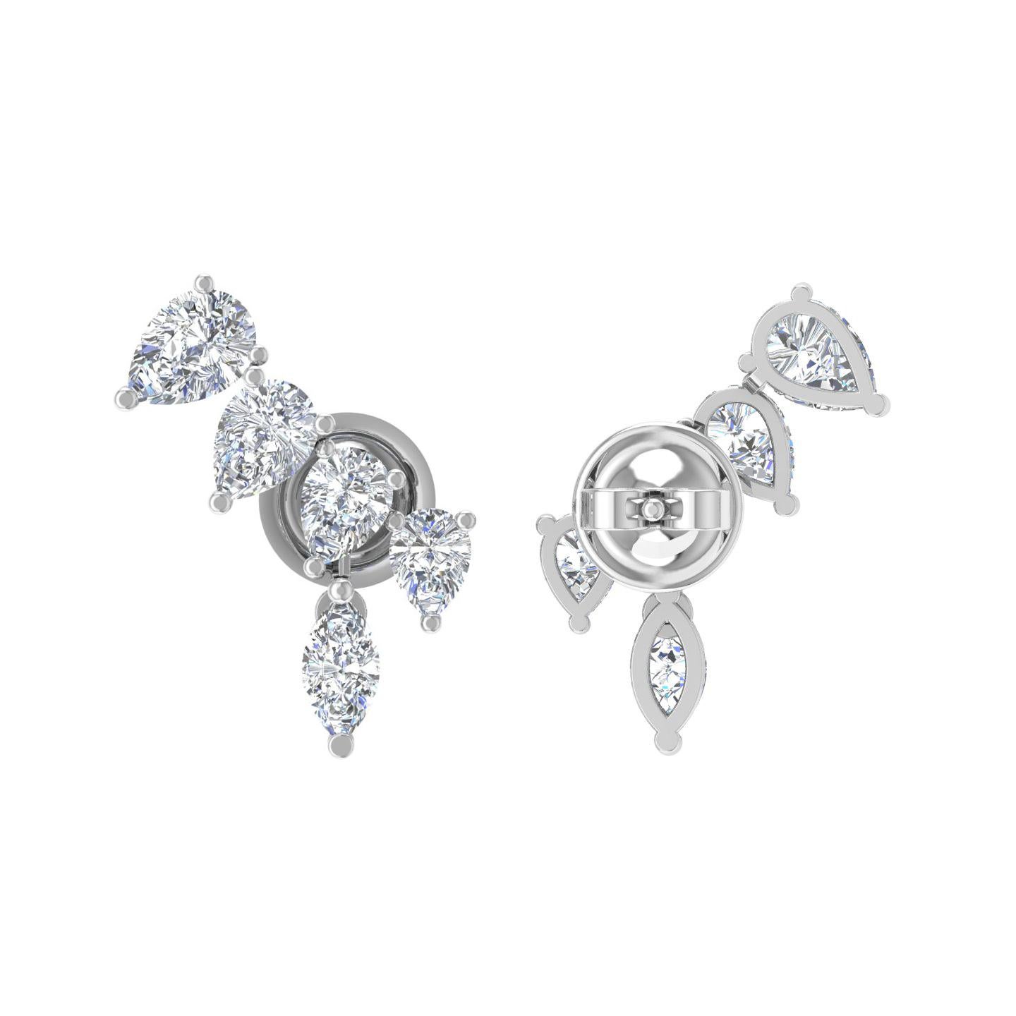 Women's Natural 0.68 Carat Pear Shape Diamond Earrings 14 Karat White Gold Fine Jewelry For Sale