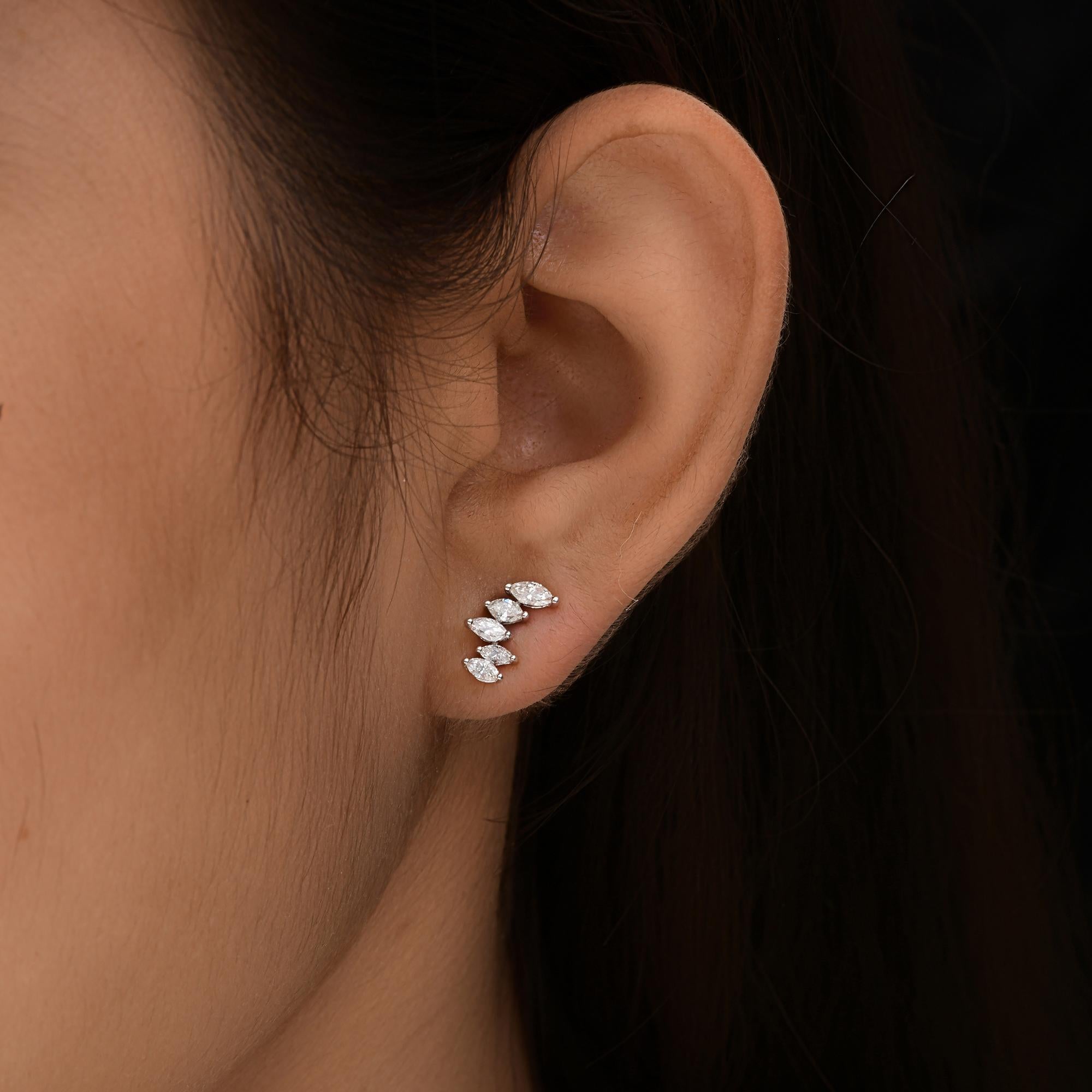 Modern Natural 0.68 Carat SI/H Marquise Diamond Earrings 14 Karat White Gold Jewelry For Sale