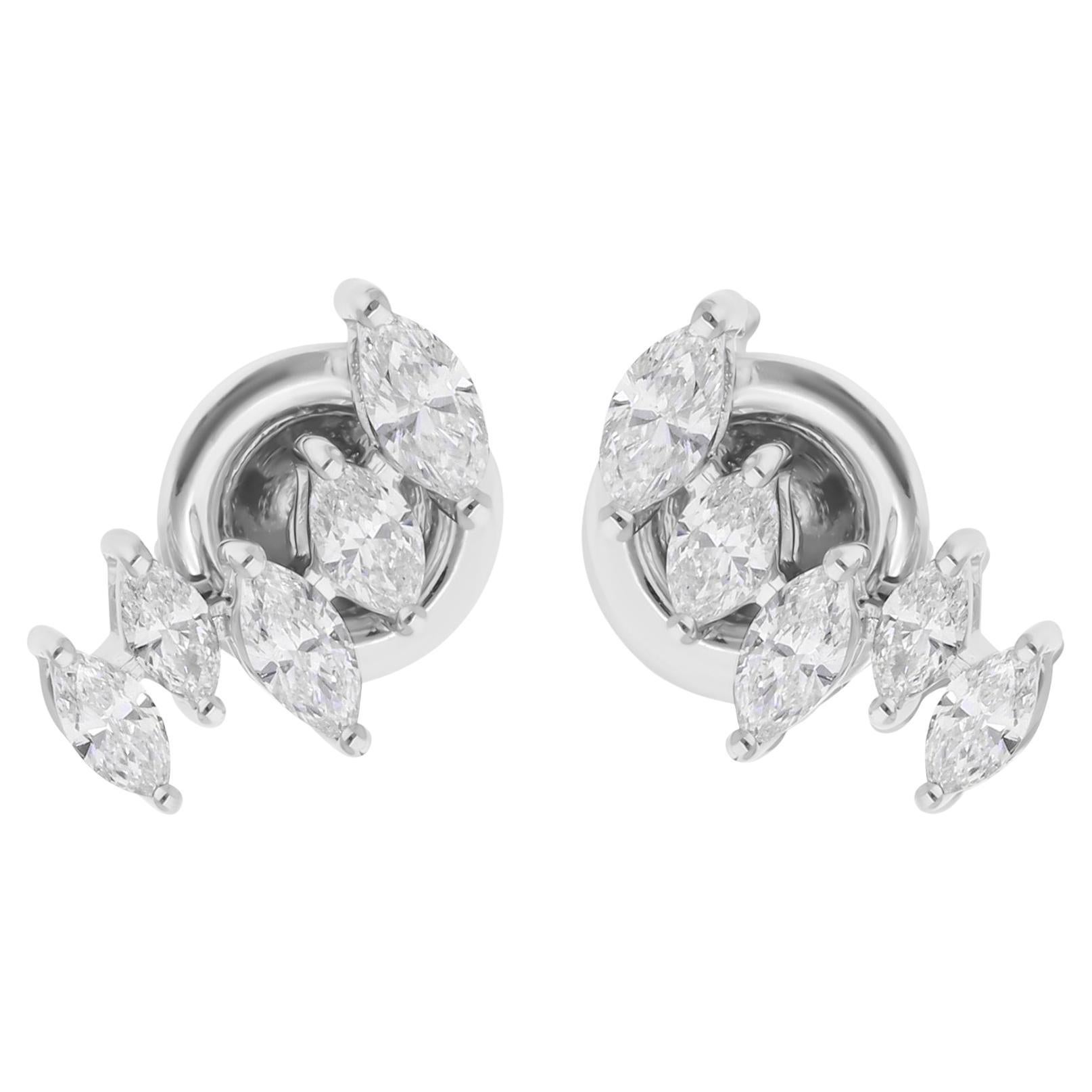 Pendientes de diamantes marquesa SI/H naturales de 0,68 quilates Joyas de oro blanco de 18 quilates