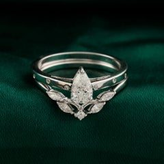 Natural 0.68 Carat SI/H Pear Diamond Ring Set 18 Karat White Gold Fine Jewelry