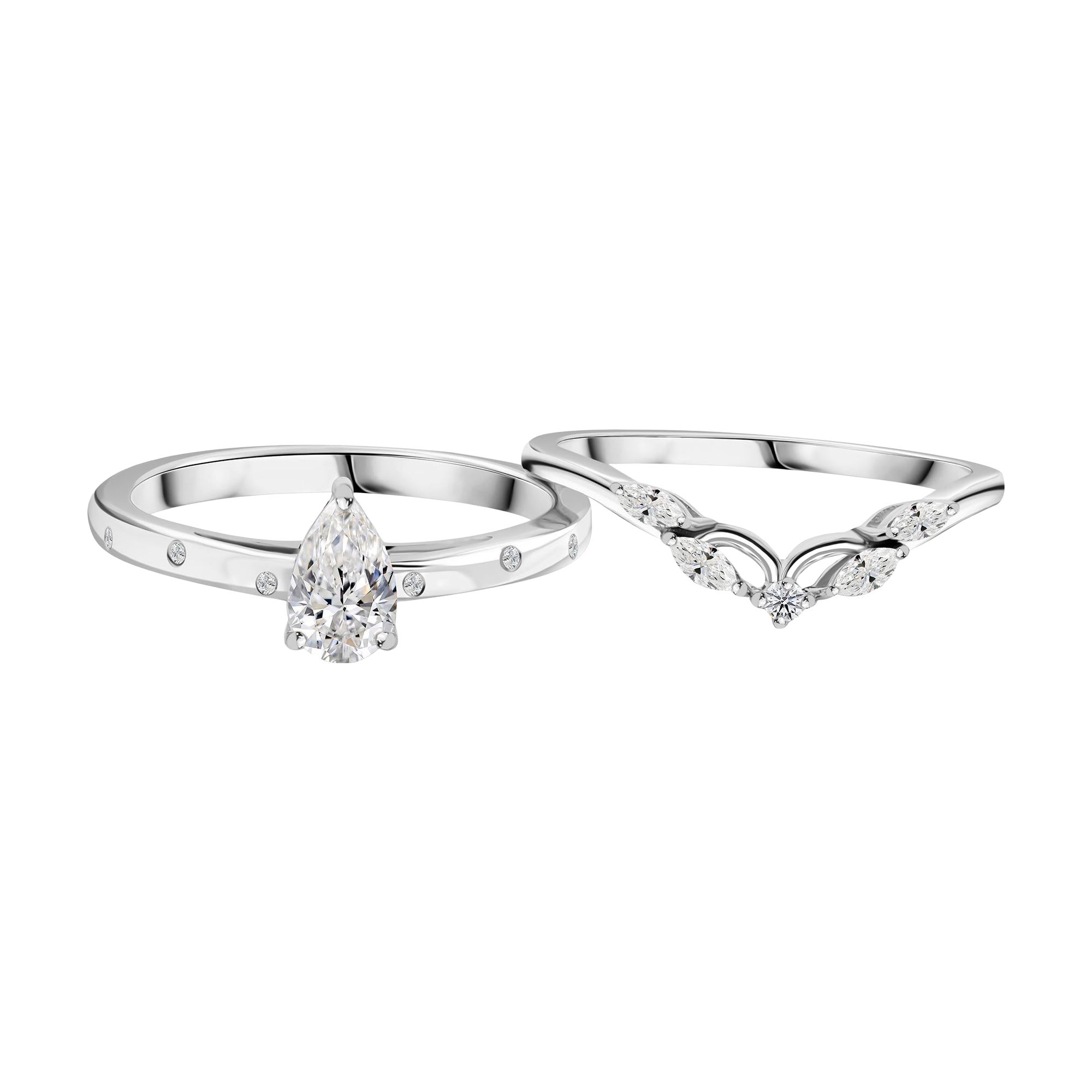 Natural 0.68 Carat SI/H Pear Diamond Ring Set 18 Karat White Gold Fine Jewelry