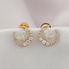 Boucles d'oreilles diamant naturel 0.69 carat SI Clarity HI Color Or jaune 9 carats