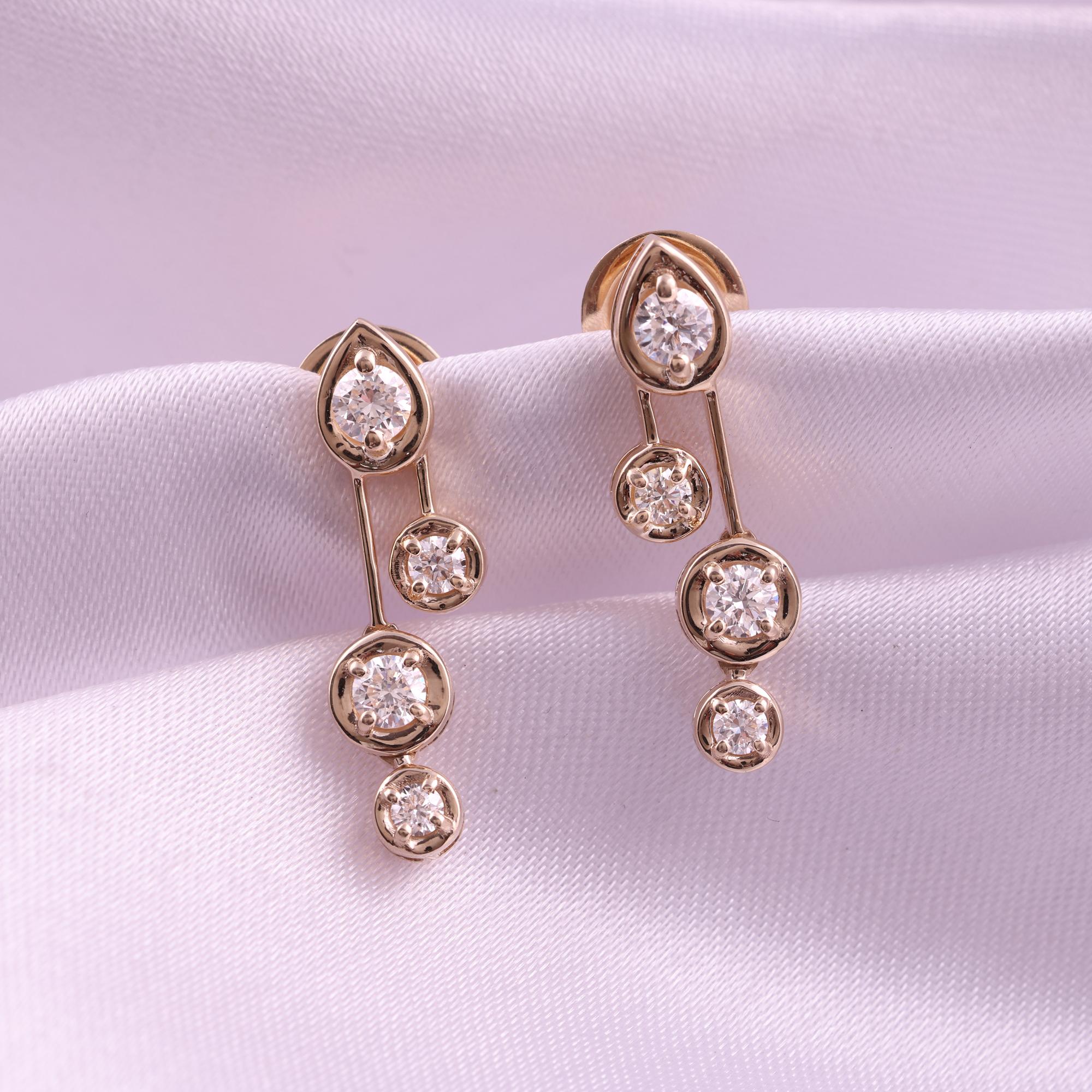 Pendientes de diamantes naturales de 0,69 quilates, claridad SI y color HI, oro amarillo de 9 quilates Corte redondo en venta