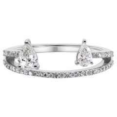 Nature 0.69 Carat SI/H Pear Round Diamond Ring 18 Karat White Gold Fine Jewelry