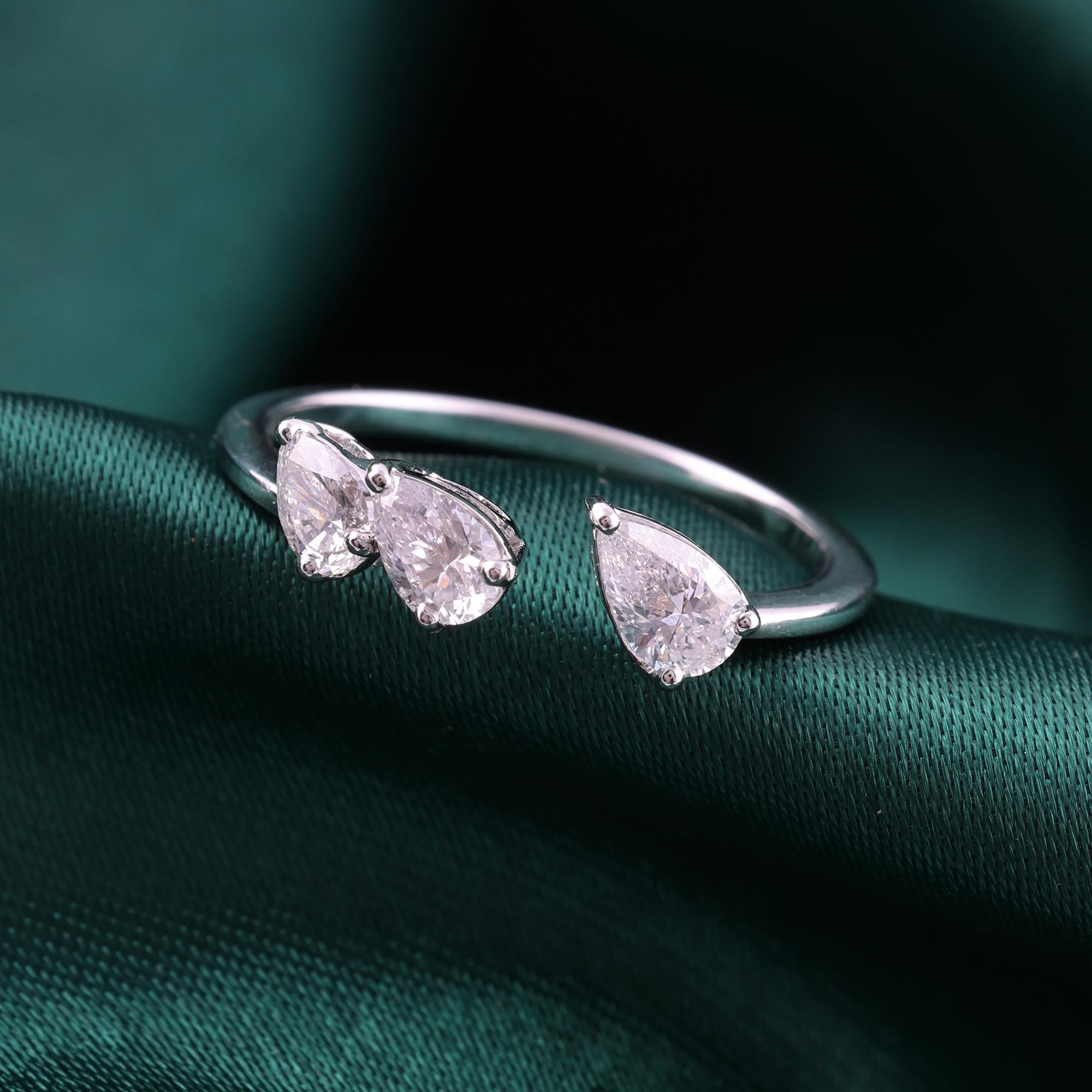 Im Angebot: Natürlicher 0,7 Karat SI Reinheit HI Farbe Birne Diamant Manschettenring 18 Karat Weißgold () 2