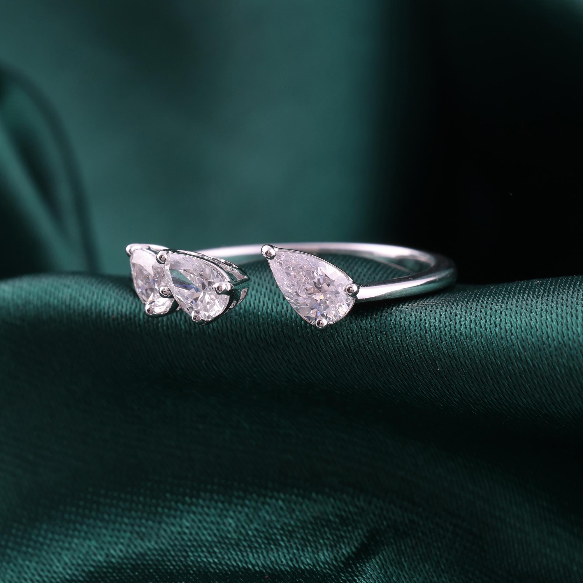 Im Angebot: Natürlicher 0,7 Karat SI Reinheit HI Farbe Birne Diamant Manschettenring 18 Karat Weißgold () 3