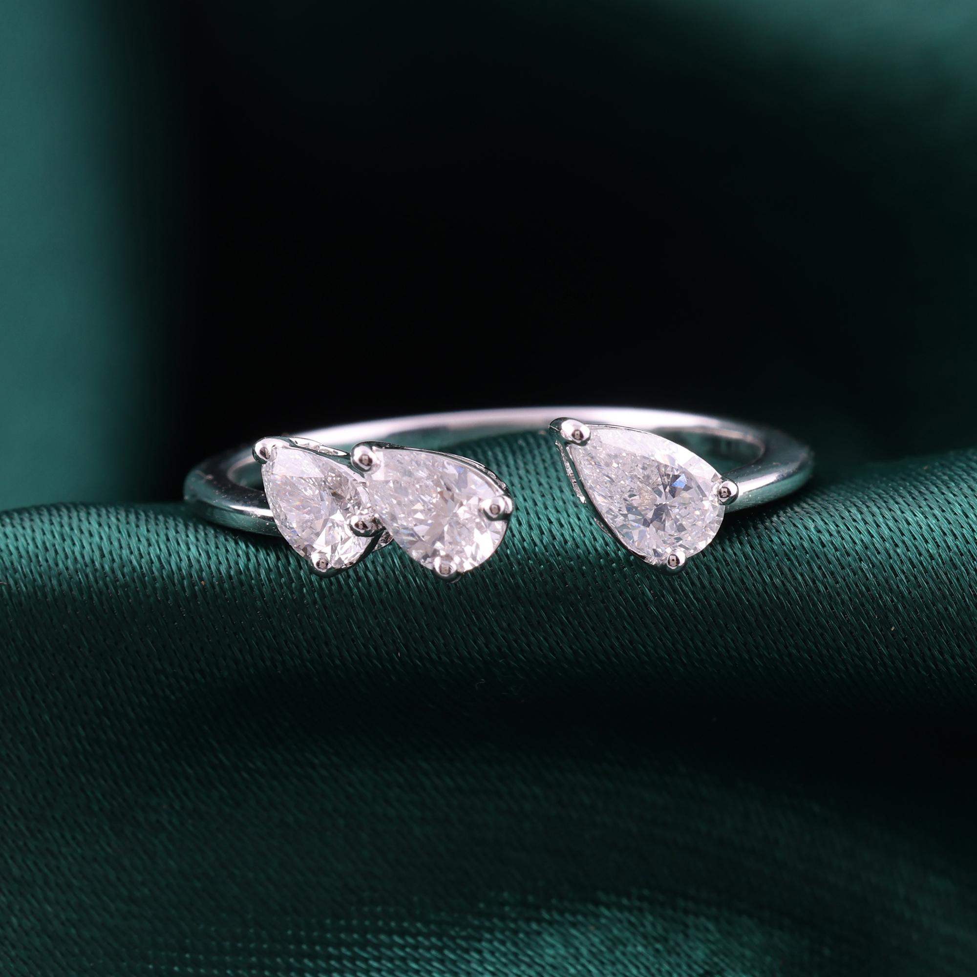 Im Angebot: Natürlicher 0,7 Karat SI Reinheit HI Farbe Birne Diamant Manschettenring 18 Karat Weißgold () 4