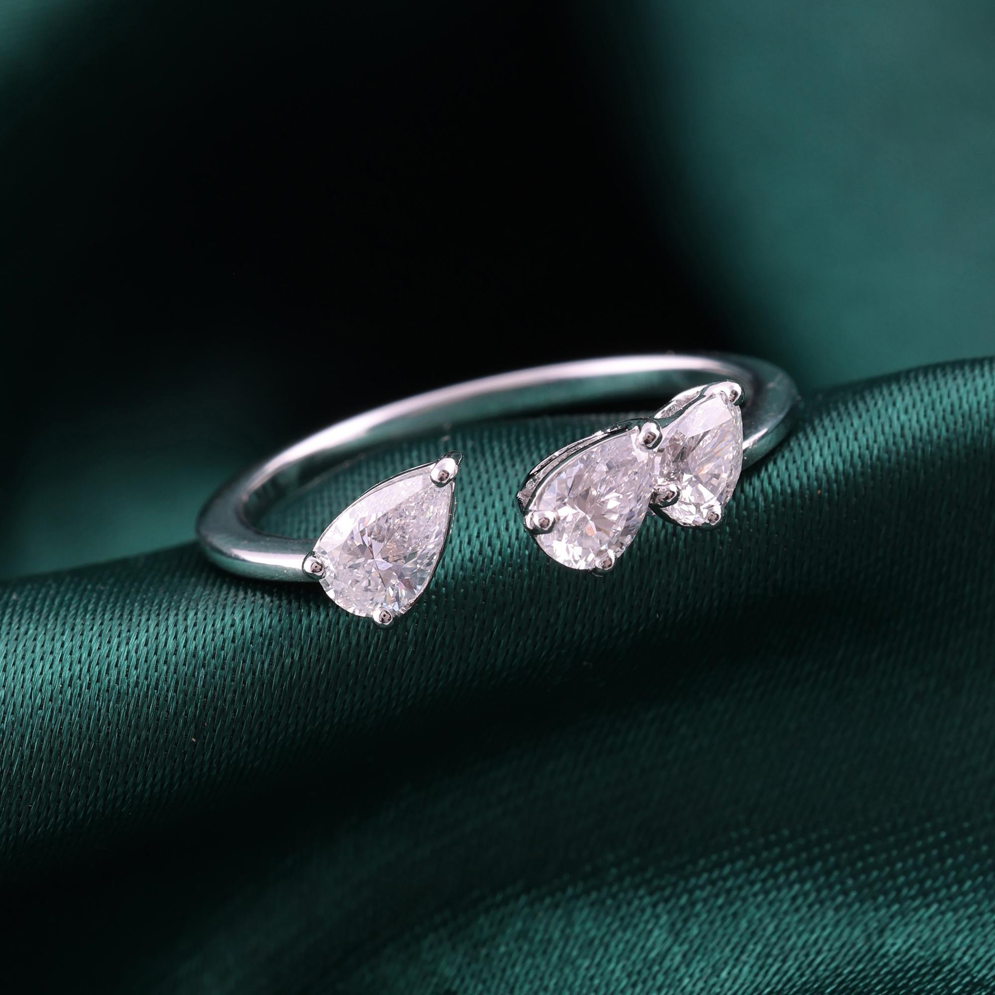 Im Angebot: Natürlicher 0,7 Karat SI Reinheit HI Farbe Birne Diamant Manschettenring 18 Karat Weißgold () 6