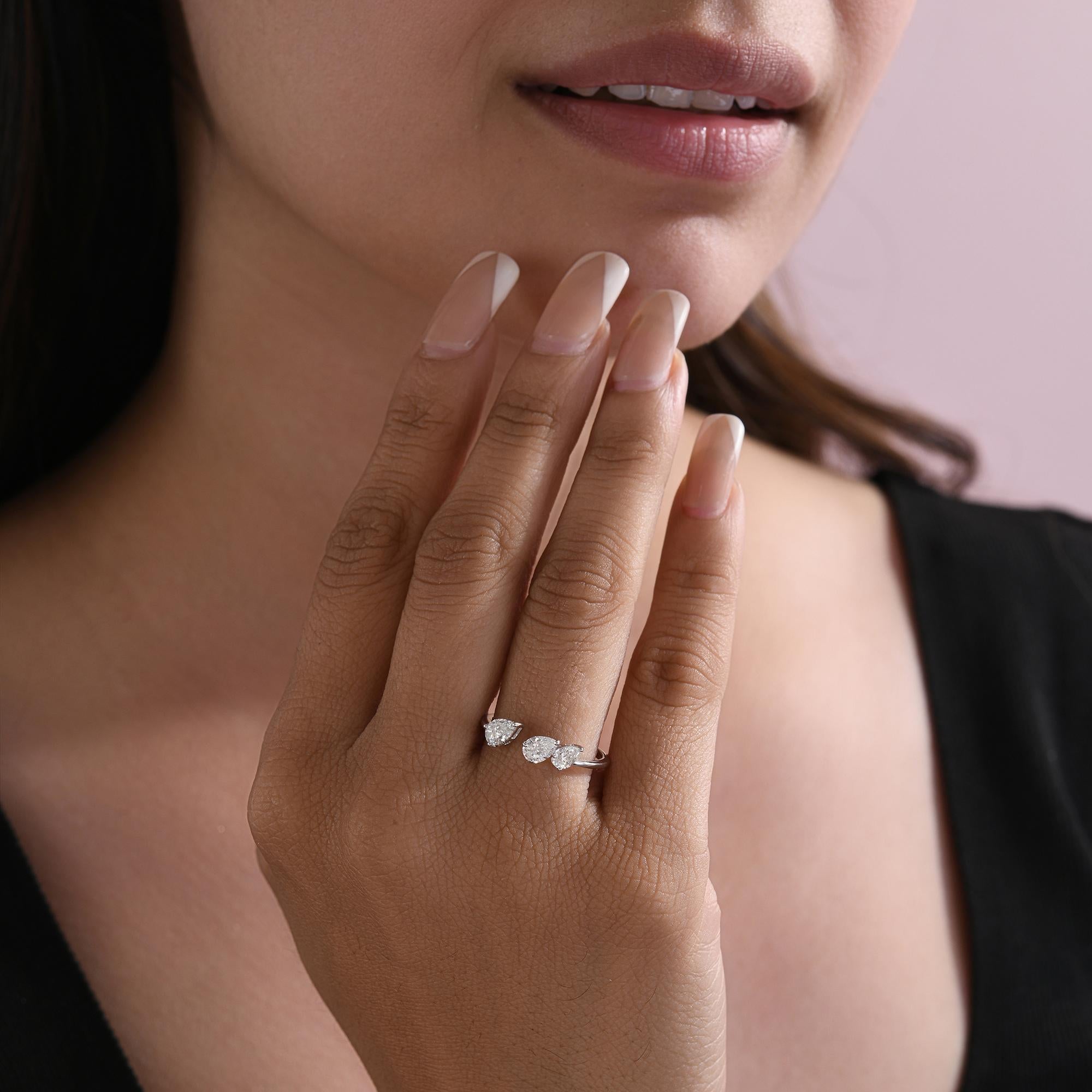 Im Angebot: Natürlicher 0,7 Karat SI Reinheit HI Farbe Birne Diamant Manschettenring 18 Karat Weißgold () 8