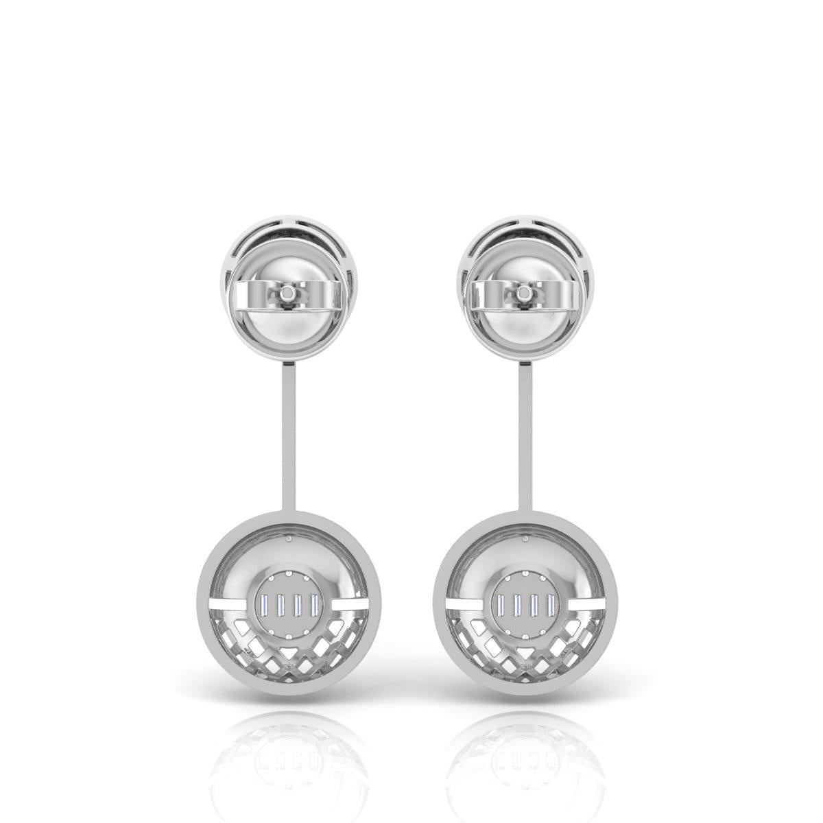 Modern Natural 0.7 Carat SI/H Baguette Brilliant Cut Diamond Earrings 18k White Gold For Sale