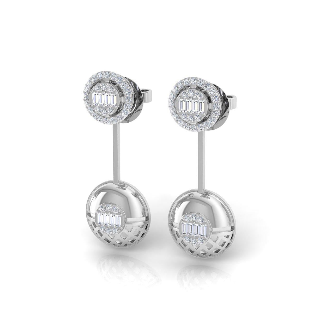 Baguette Cut Natural 0.7 Carat SI/H Baguette Brilliant Cut Diamond Earrings 18k White Gold For Sale