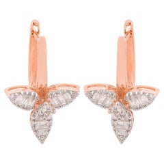 Natural 0.7 Carat SI/H Baguette Diamond Petal Flower Earrings 18 Karat Rose Gold