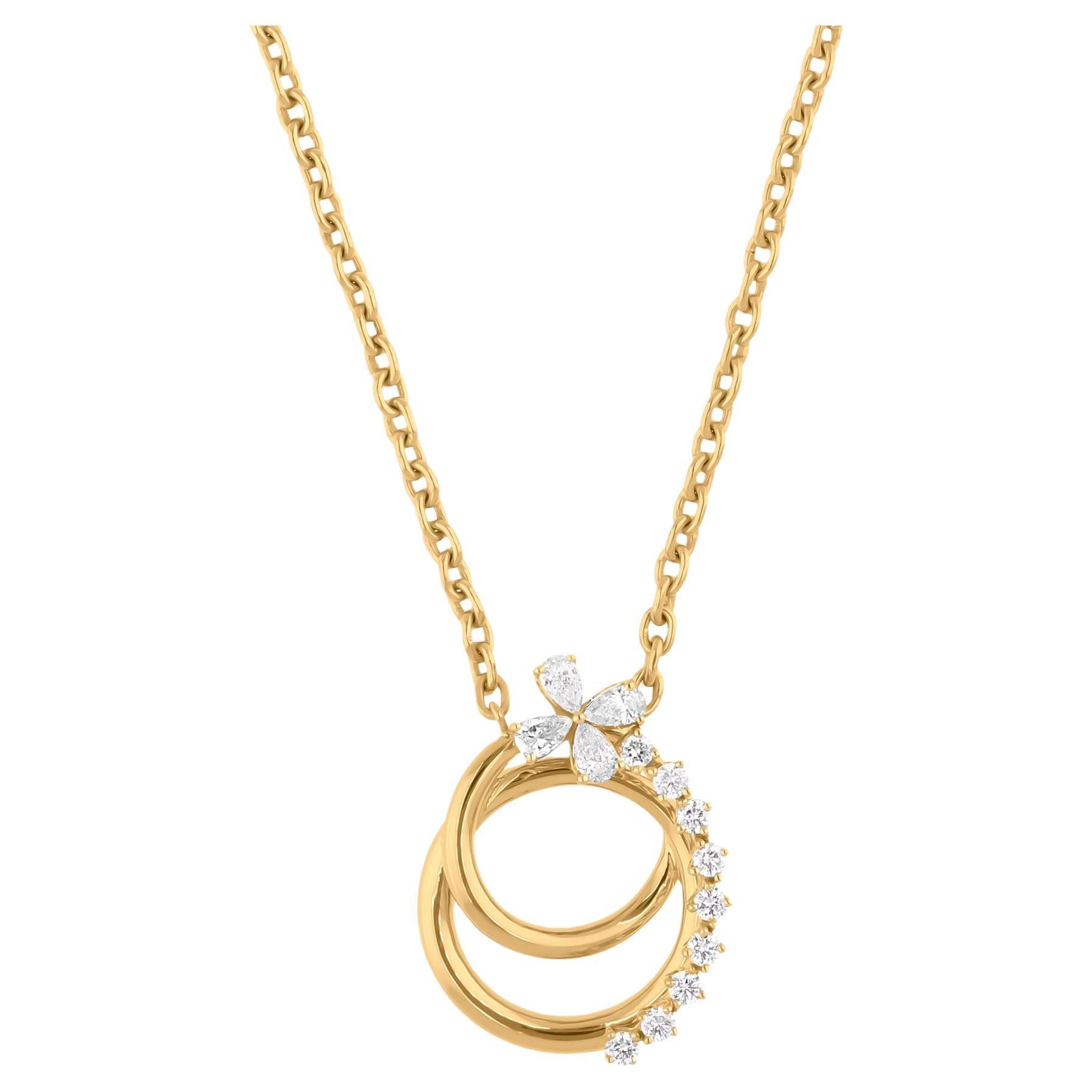 Nature 0.7 Carat SI/H Diamond Circle Vine Chain Necklace 18 Karat Yellow Gold