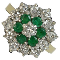 Natural 0.70 Carat Diamond and Emerald 18 Carat Gold Cluster Ring