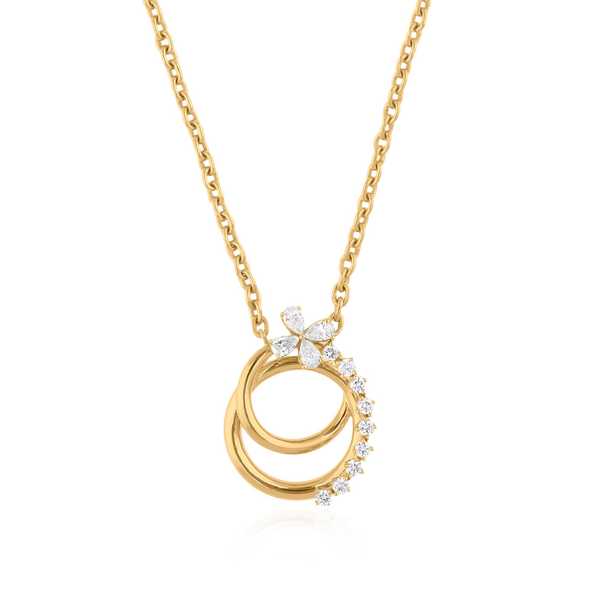 Modern Natural 0.70 Carat Pear & Round Diamond Pendant Necklace 18 Karat Yellow Gold For Sale