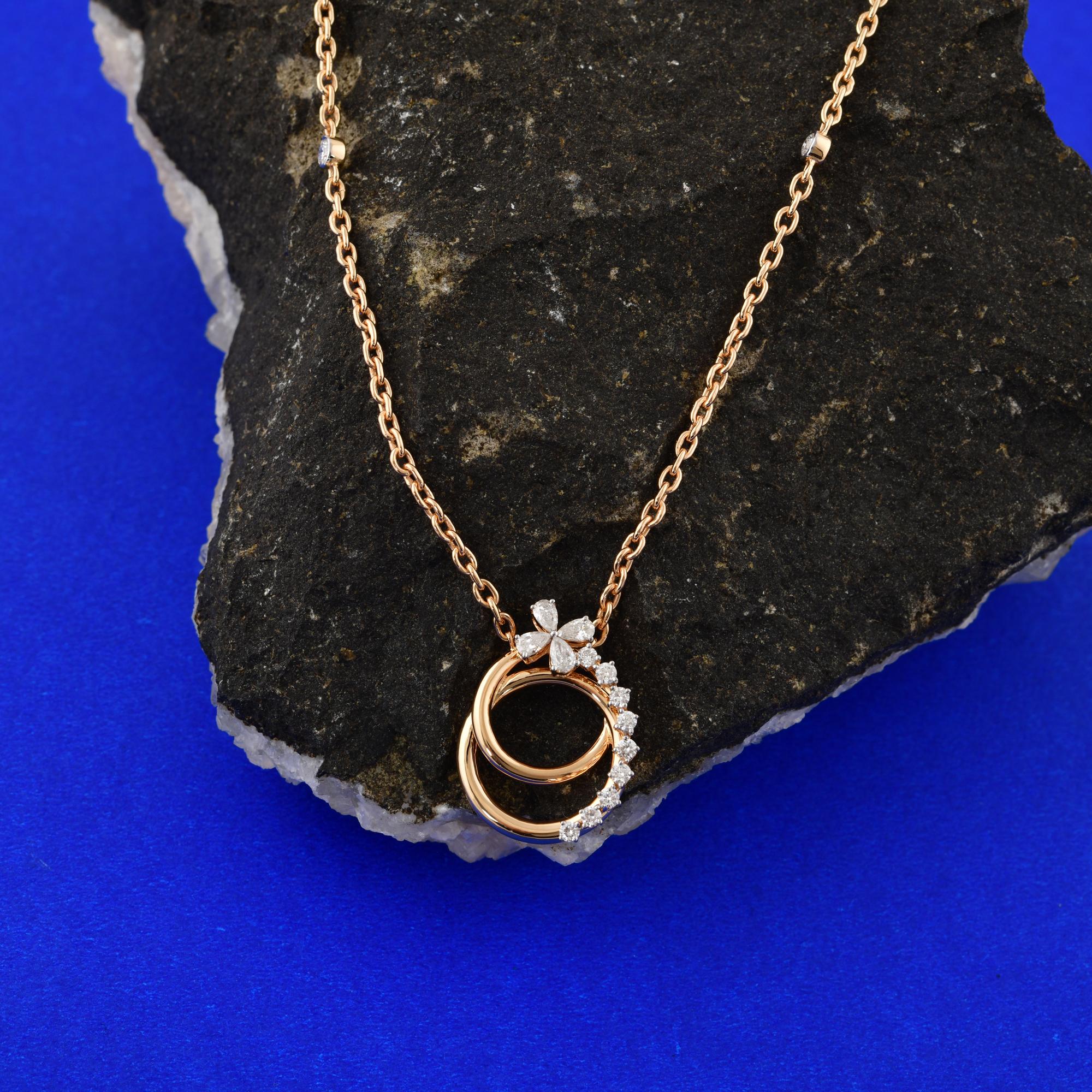Pear Cut Natural 0.70 Carat Pear & Round Diamond Pendant Necklace 18 Karat Yellow Gold For Sale