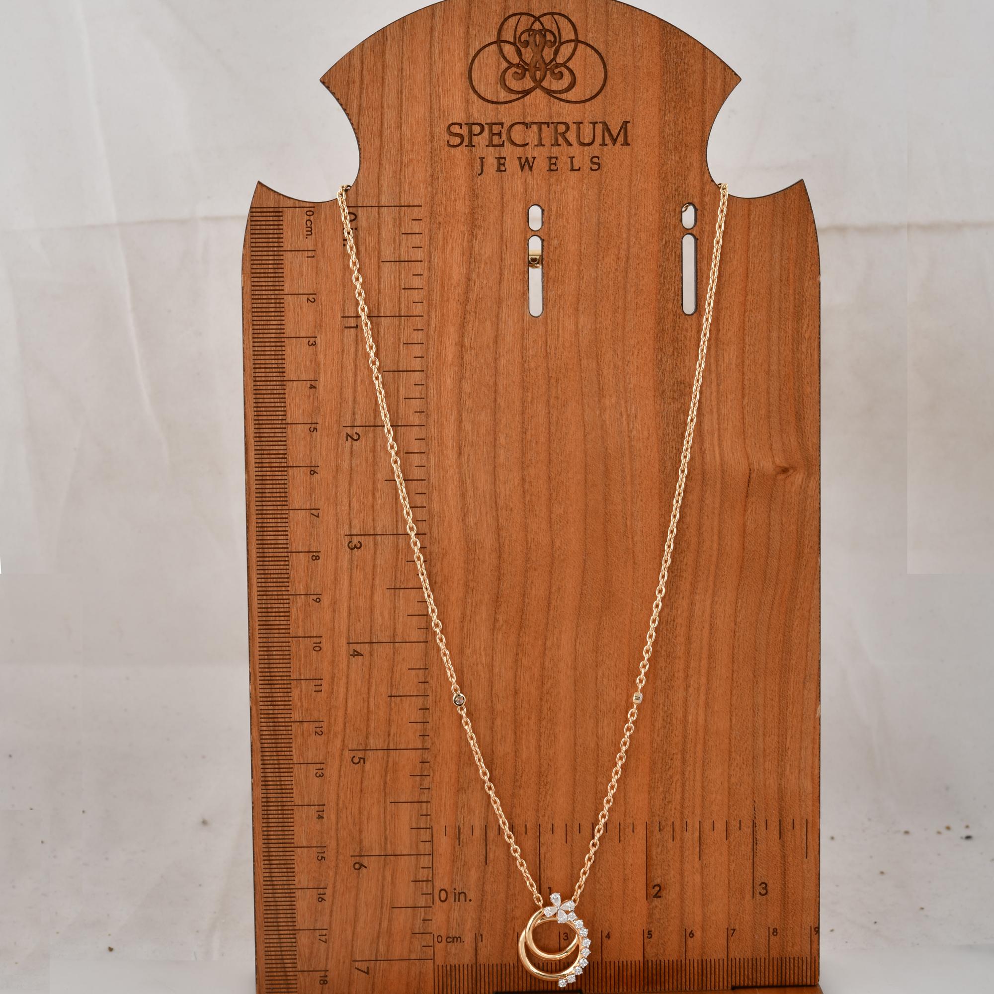 Natural 0.70 Carat Pear & Round Diamond Pendant Necklace 18 Karat Yellow Gold In New Condition For Sale In Diera, Dubai