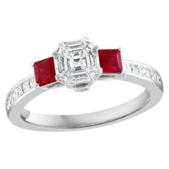 Natural 0.70 Carat Ruby & 0.75 Carat Diamond Ring in 18 Karat White Gold