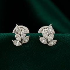 Natural 0.70 Carat SI/H Marquise Diamond Stud Earrings 9 Karat White Gold