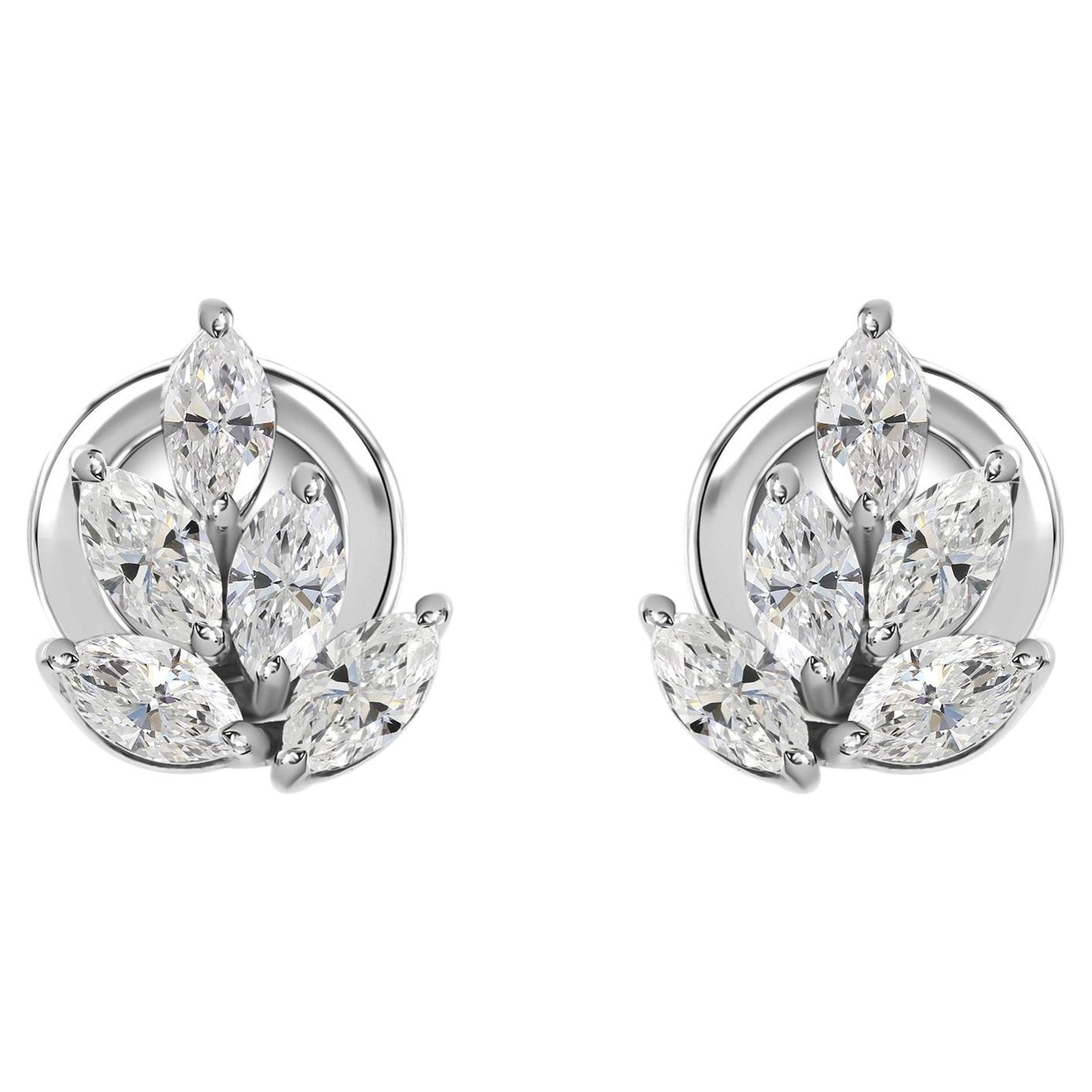 Natural 0.70 Carat SI/H Marquise Diamond Stud Earrings 9 Karat White Gold