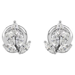 Natural 0.70 Carat SI/H Marquise Diamond Stud Earrings 9 Karat White Gold