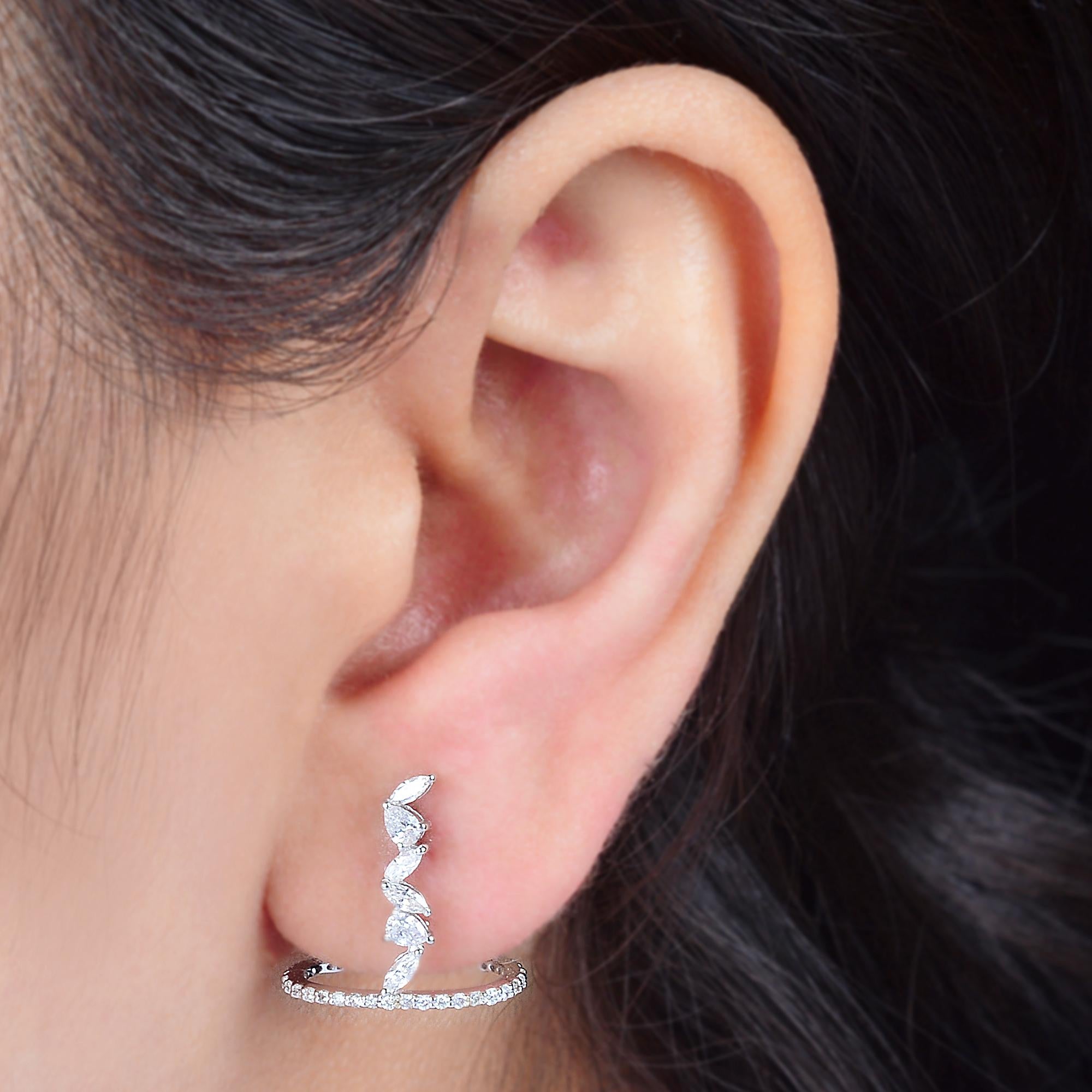 Marquise Cut Natural 0.70 Carat SI/H Marquise Shape Diamond Earrings 18 Karat White Gold For Sale