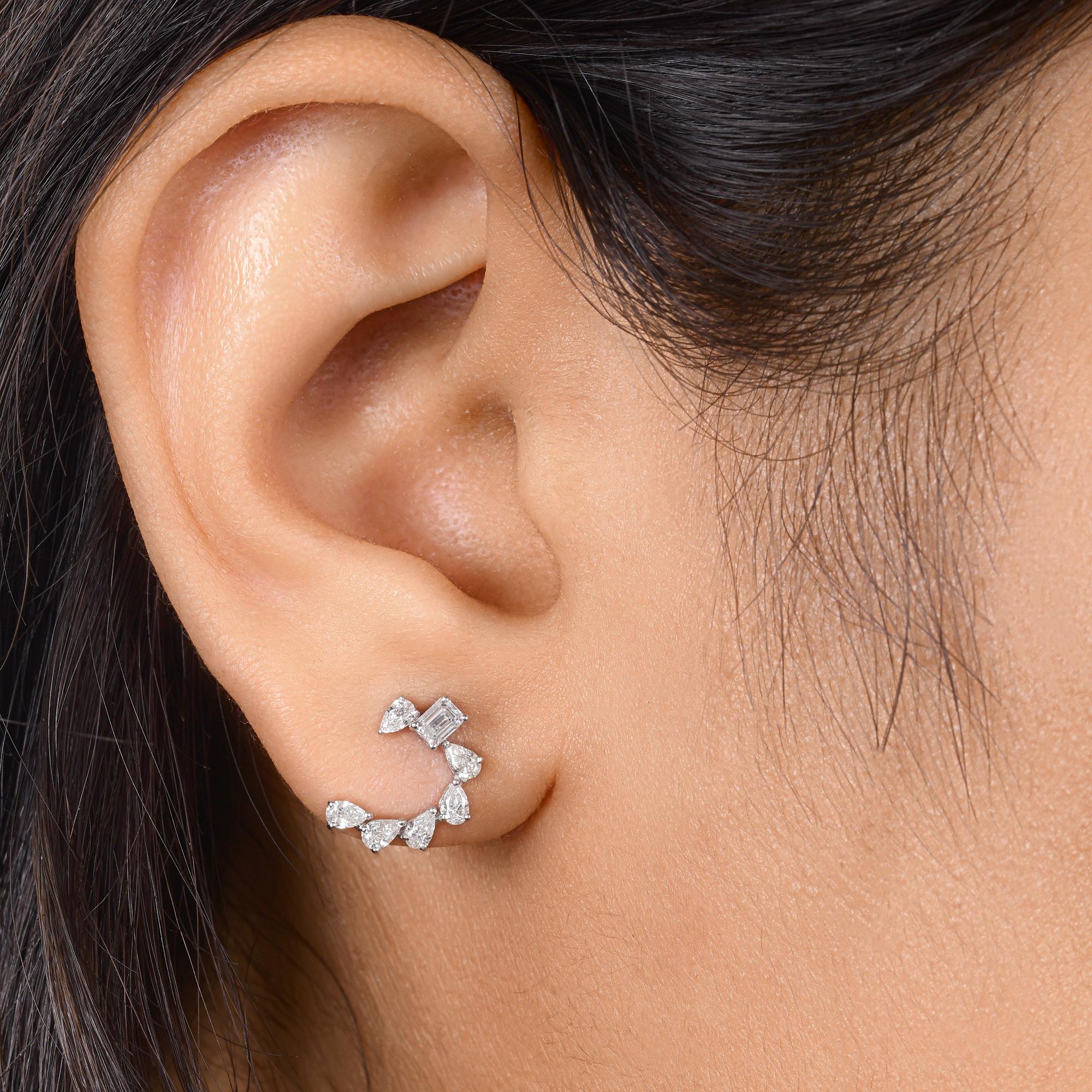 Moderne Boucles d'oreilles en or blanc 18 carats avec diamants naturels taille poire et émeraude de 0,71 carat SI/H en vente