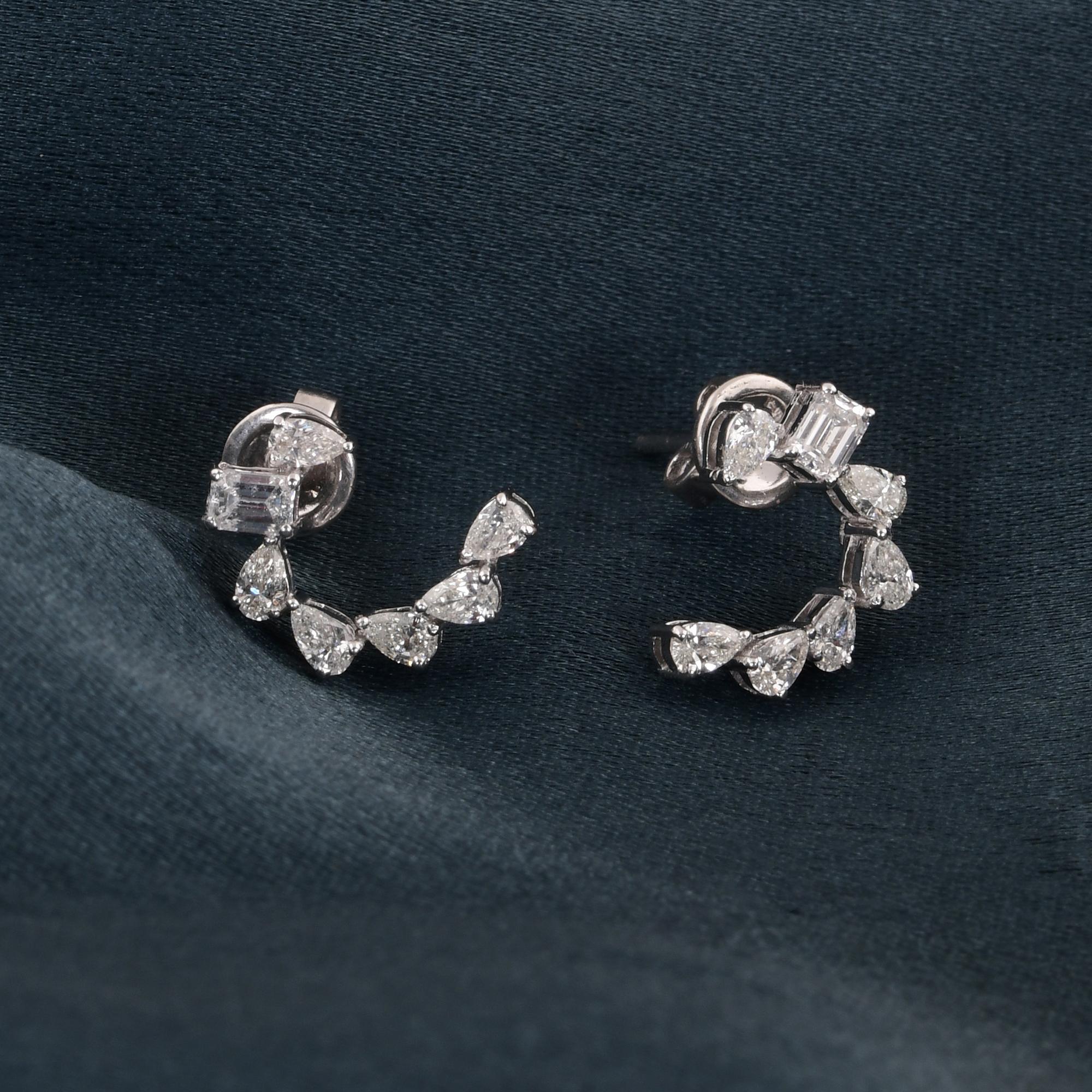 Taille émeraude Boucles d'oreilles en or blanc 18 carats avec diamants naturels taille poire et émeraude de 0,71 carat SI/H en vente
