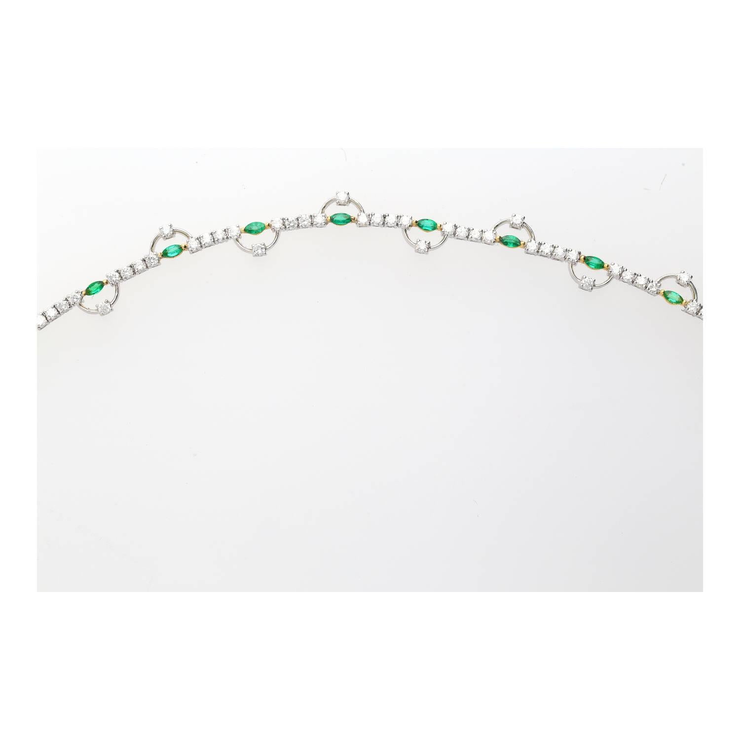 Women's Natural 0.72 Carat Emerald & 2.08 Carat Diamond Charm Bracelet in 18K Gold For Sale