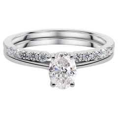 Natural 0.72 Carat SI/H Oval Round Diamond Ring Set 18 Karat White Gold Jewelry