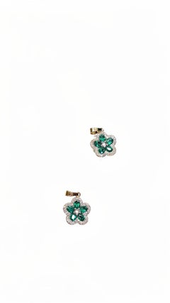 Natural 0.72CTS Emerald & 0.28CTS Diamond Earring in 14K White Gold
