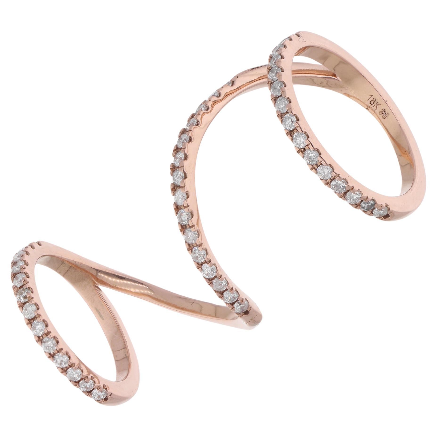 Round Cut Natural 0.73 Carat Diamond Pave Spiral Ring 14 Karat Rose Gold Handmade Jewelry For Sale